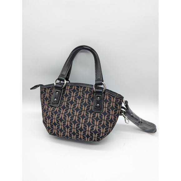 VTG Fossil Signature Satchel Handbag Monogram Canvas Leather Trim CrossbodyNEW - Picture 6 of 8